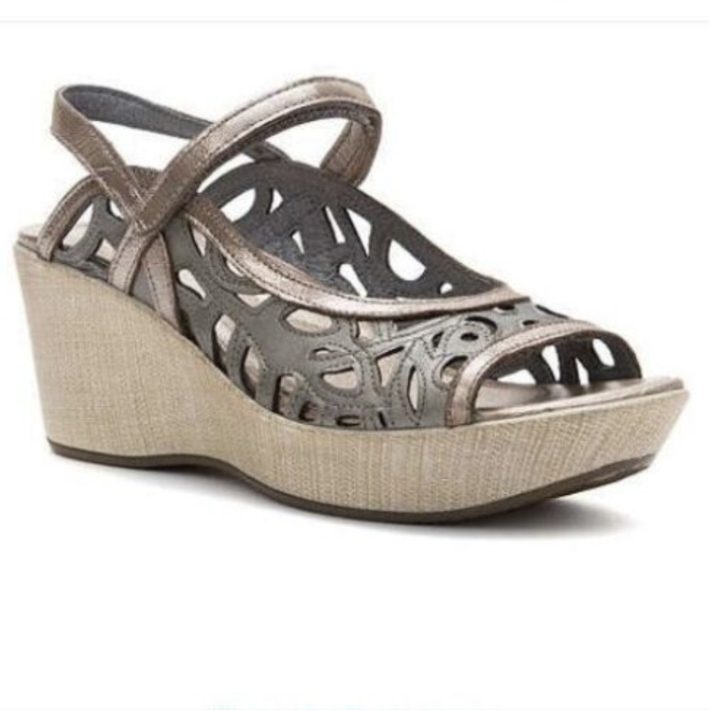 NAOT Deluxe Metallic Mary-Jane Style Cut Out Wedge Sandals